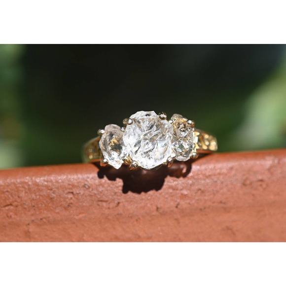 2 Carat Unique Engagement Ring, Three stone raw gemstone jewelry, promis… - Picture 1 of 3